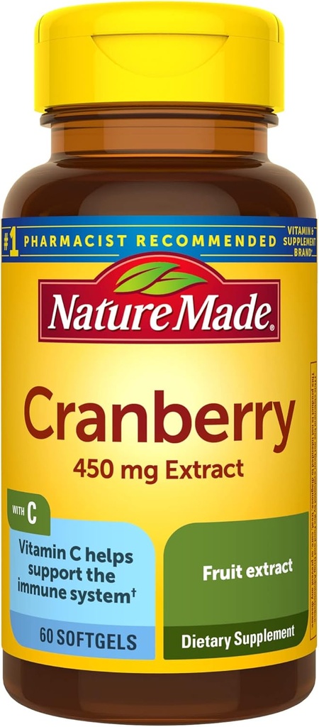 Naturgemachte Cranberry mit Vitamin C, Nahrungsergänzungsmittel für Immun- und Antioxidantienunterstützung, 60 Softgels, 30 Tage Versorgung