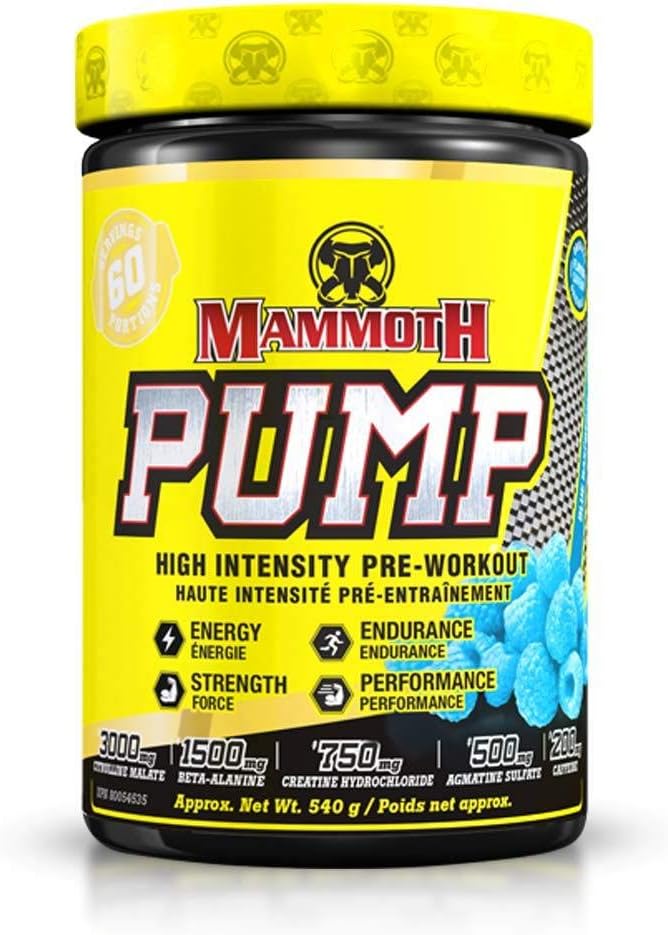 MAMMOTH PUMP – Pre Workout Powder, Superior Muskelpumpen, Stärke und Ausdauer erhöhen, Explosive Power & Energy Supplement, Höherer Fokus, schnelle Erholung, reduzierte Soreness (60 Serves, Blau