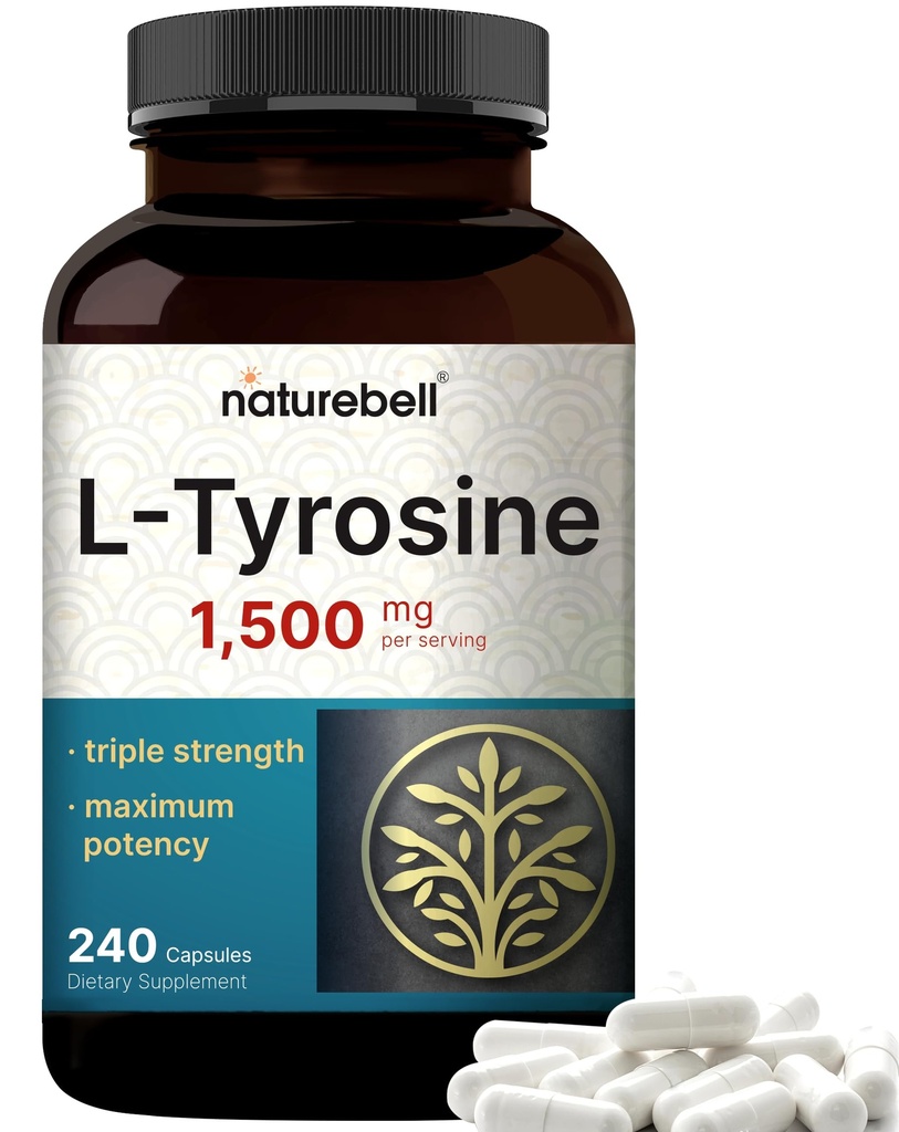L Tyrosin-Ergänzung, 1.500mg pro Servierung, 240 Kapseln | Essential Amino Acids – Gehirngesundheitsunterstützung für Gedächtnis, kognitive Gesundheit und psychische Alertness – Non-GMO