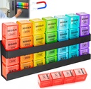 Pill Organizer 4-Zeiten pro Tag: Wöchentliche Pille Box 7 Tag mit Magnetregal - Große Komponenten Pille Fall - abnehmbare Medikamente Organizer Spender für Fischöle Vitamin Holder Supplement (Rainbow)