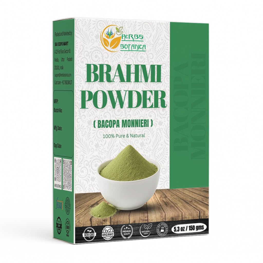 Kräuter Botanica Brahmi Pulver Bacopa Pulver Centella Asiatica Ayurvedic Kräuter, Natürliche Haarpflege, fördert Haarwachstum | 5.5 oz (150 GMS)