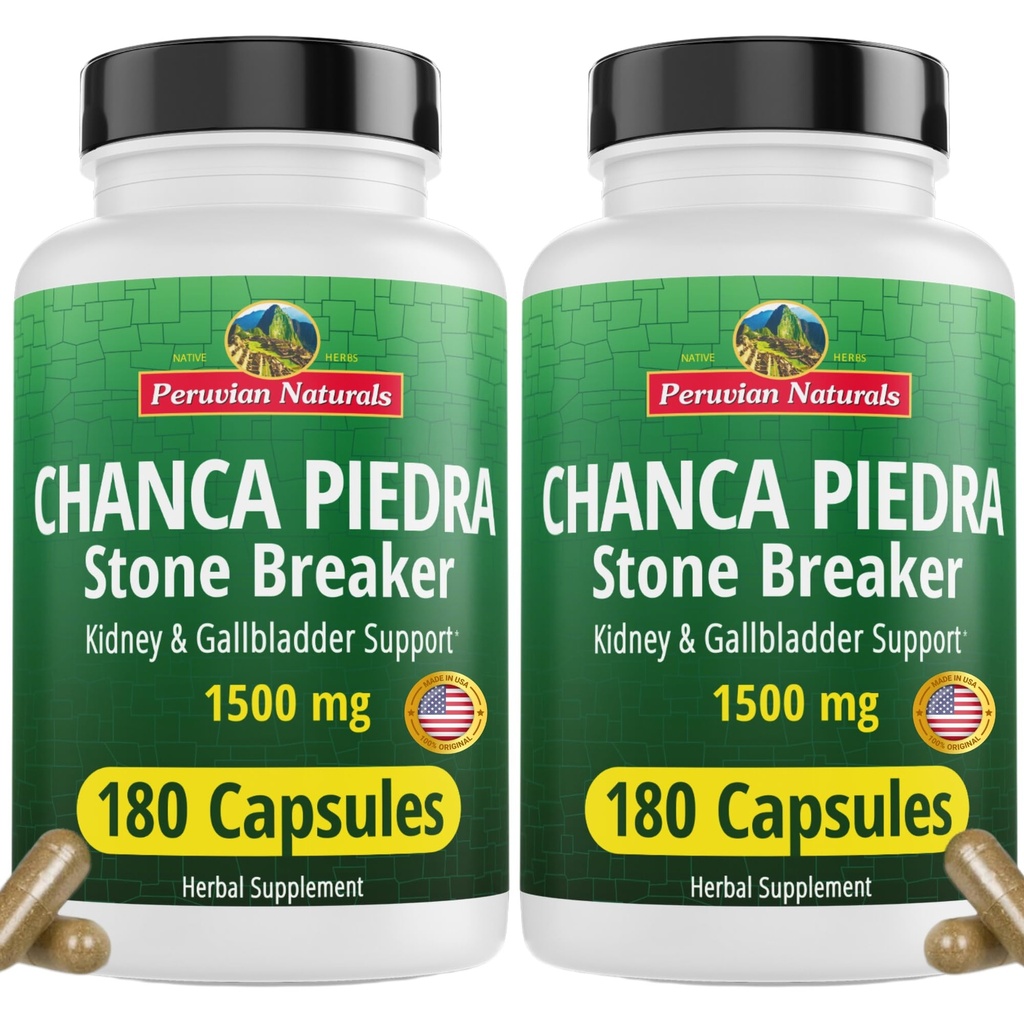 Peruvian Naturals Chanca Piedra Stone Breaker 360 Capsules - Kidney Stone Dissolver & Gallbladder - 1500mg per Serving - Chancapiedra Stonebreaker for Bladder Cleanse & Urinary Tract - Vegan, Non GMO