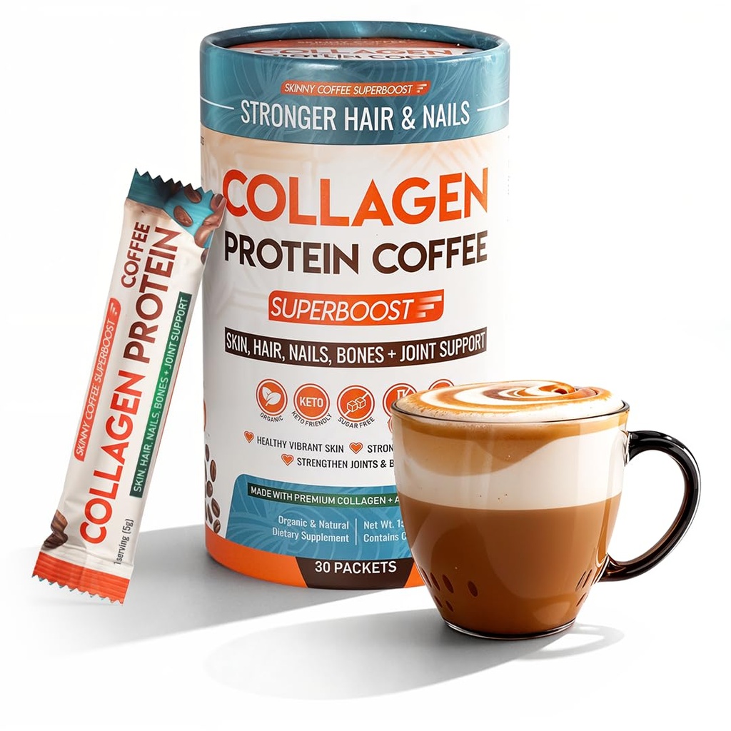 Collagen Protein Coffee Peptides Powder – für besseren Fokus, Energie, Verdauung, Bloating & Immunität für Frauen & Männer | Unterstützt Glowing Haut, Haar, Nagel, Haut, Knochen & Gelenke Gesundheit | 30 Servierungen