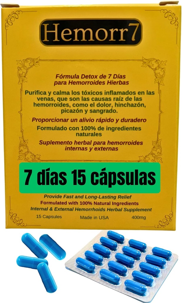 Hemorr7: 7Days 15 Kapseln pflanzliche Hämorrhoid Detox Formel,Fórmula Kräuter para desintoxar las hemorroides Durante 7 días