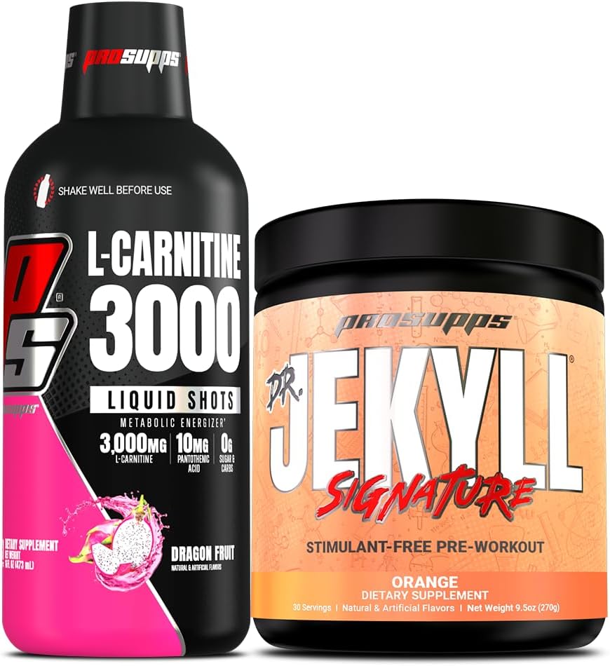 PROSUPPS L-Carnitin 3000 Stimulant freie flüssige Schüsse (31 Servierungen, Drachenfrucht) und Mr. Hyde Signature Serie Pre-Workout Energy Powdered Drink (30 Servierungen, Orange) Bundle