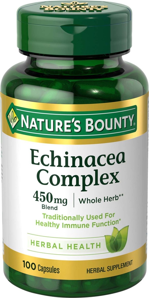 Nature's Bounty Echinacea Complex, Kräuterergänzung, Unterstützt Immungesundheit, 450 mg, 100 Kapseln