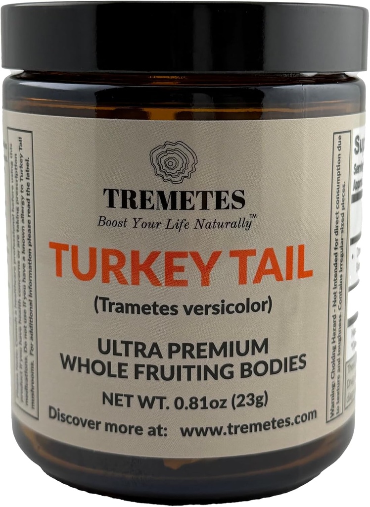 Türkei Tail Mushroom (Trametes versicolor) Fruchtkörper – Lab Verified 41.2% Beta-Glucans – Adaptogenic Ganze Stücke für Tee – Unterstützt Immun-, Gut & Digestive Gesundheit – Amberglas Jar