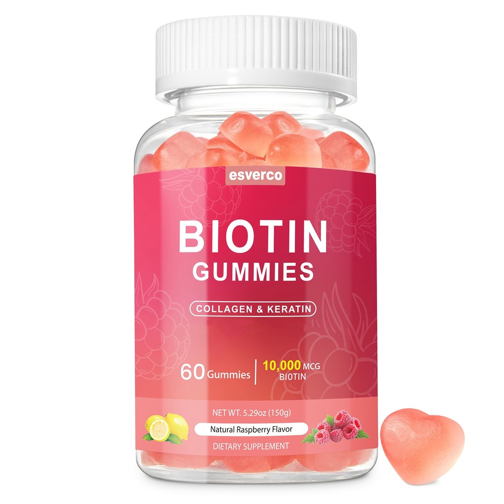 Biotin 10000mcg Keratin Collagen Gummis ergänzt Haarnägel Vitamine Tägliche Haarnägel Wachstum & Stärke Gummi für Frauen Vegan Biotin und Vitamin C Gummy 60 Count