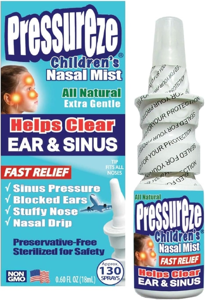 Druck Alle natürlichen konservierungsfreien sterilen Nasenspray für Kinder - Schnelles Relief Nasenspray - für Sinus Allergien & Congestion | 130 Sprays, 18 ml