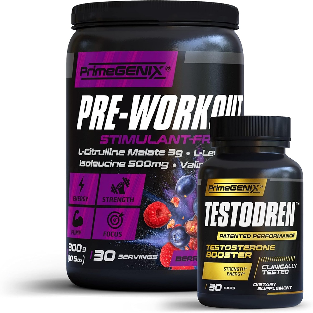 Peak Performance Stack | Testodren & Stimulant Kostenlose Vor-Workout Bundle | Übungen Enhancing | Verbesserung der Energie | Made in USA