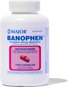 MAJOR Banophen Diphenhydramine HCI 50 mg Kapseln - Vorübergehendes Relief aus den Symptomen von Hay Fever und Upper Respiratory Allergien - Antihistamin - Allergie Medizin - 1000 Kapseln (1-Pack)