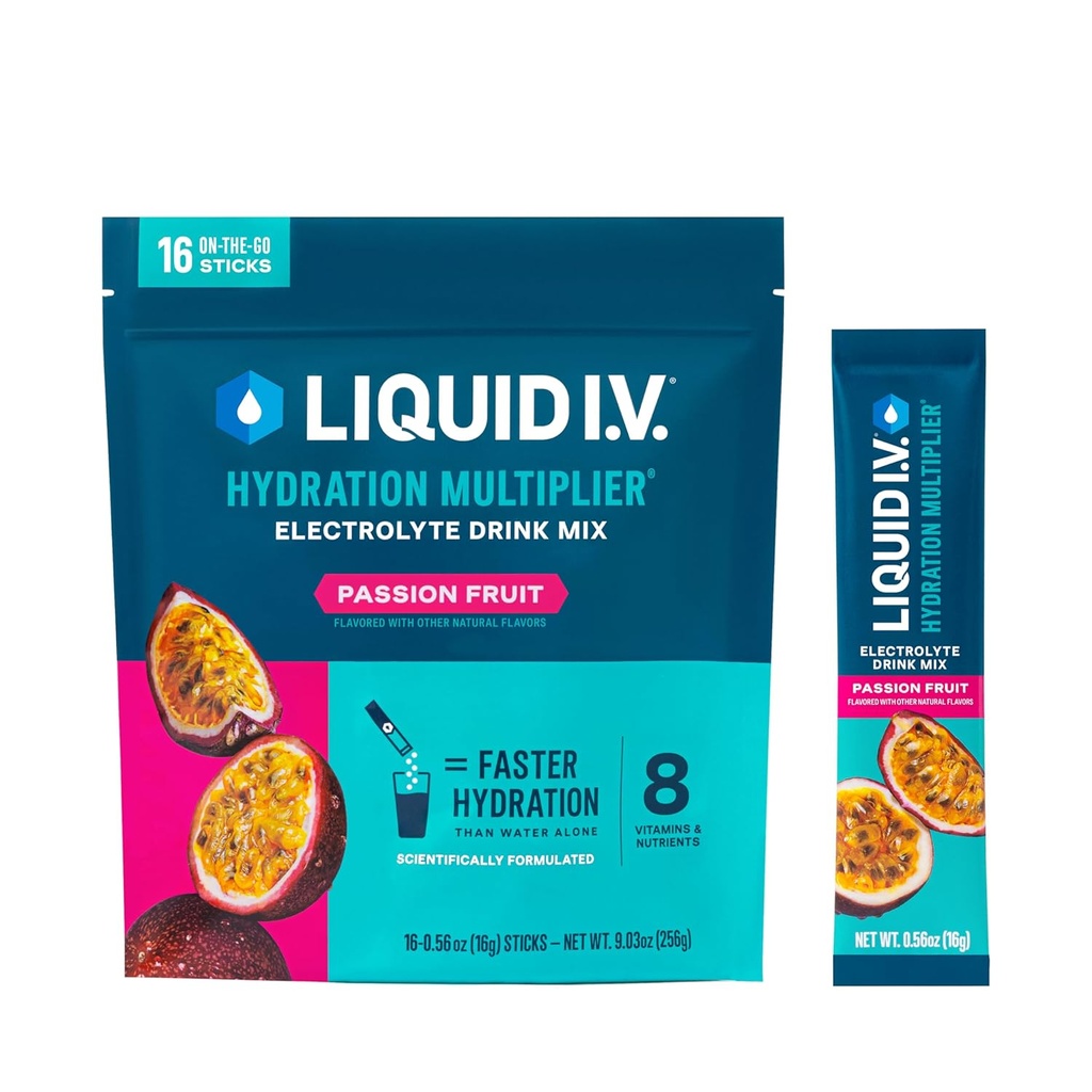 Liquid I.V.® Hydration Multiplier® - Passionsfrucht - Hydration Pulver-Packets | Elektrolyt-Pulver-Getränk-Mischung | Günstig Single-Serving Sticks | Non-GMO | 16 Servierungen (Pack von 12)