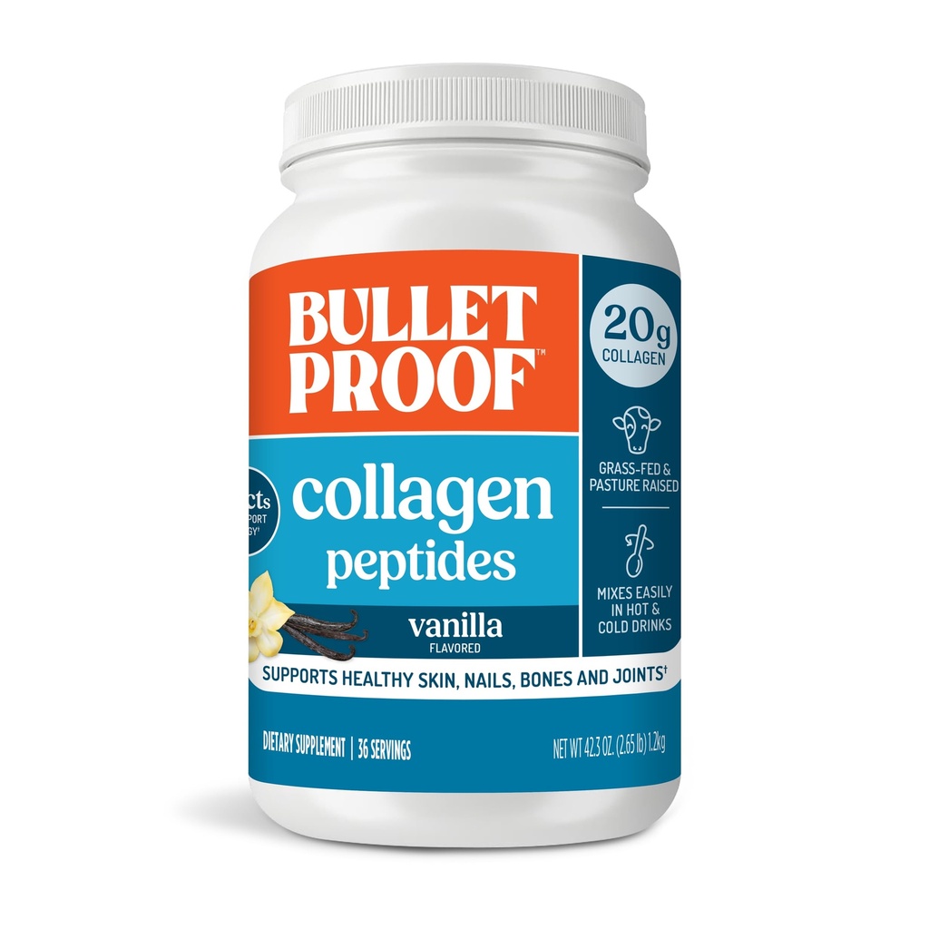 Bulletproof Vanille Collagen Protein Pulver mit MCT-Öl, 19g Protein, 42,3 Oz, Wertgröße, Collagen Peptide und Aminosäuren für gesunde Haut, Knochen und Gelenke