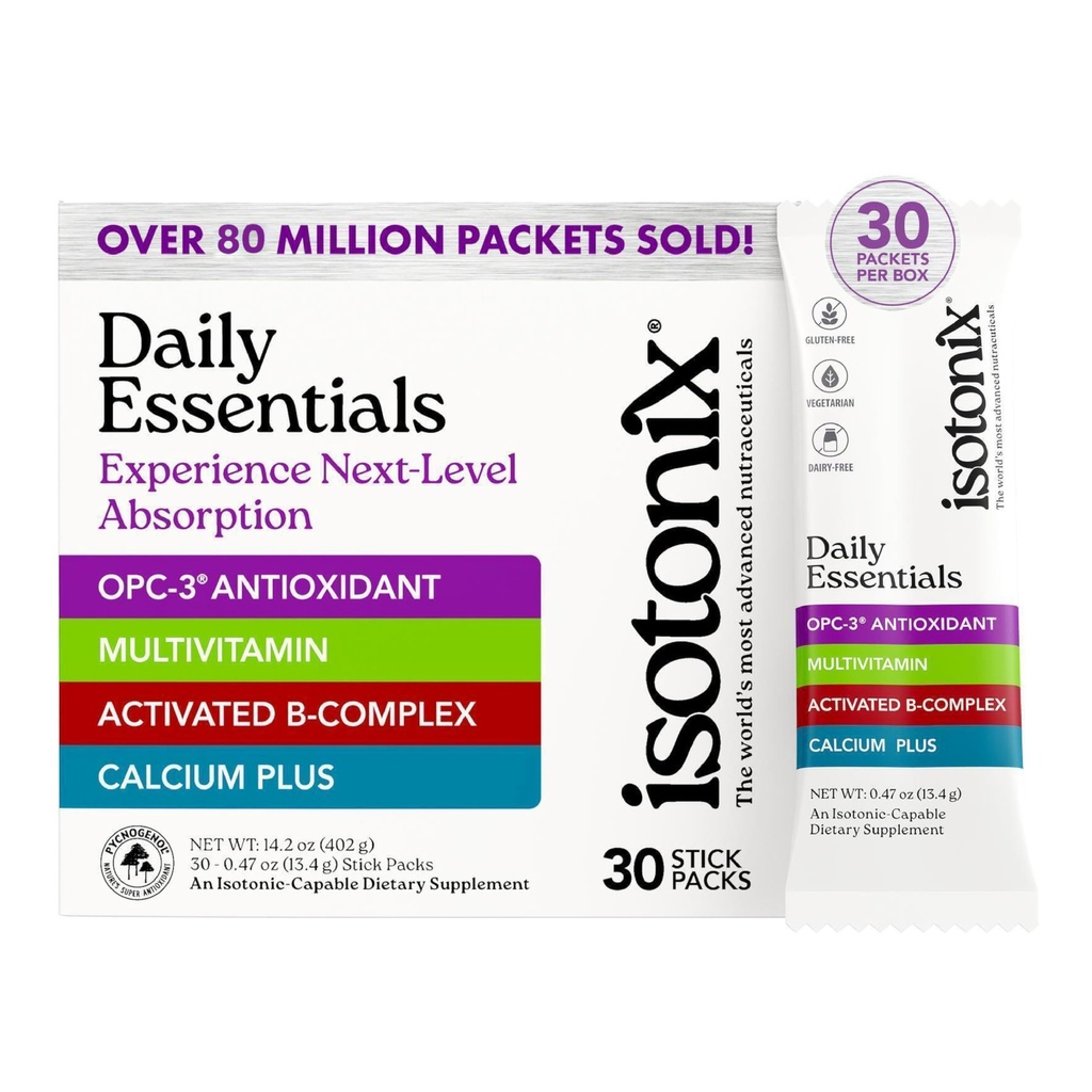 Isotonix® Daily Essentials Multivitamin Powder Packets – 4-in-1 Formel mit Multivitamin, aktiviertem B-Komplex, Calcium Plus & OPC-3 mit Pycnogenol® – Isotonische Lieferung – Gluten Free-30 Packets