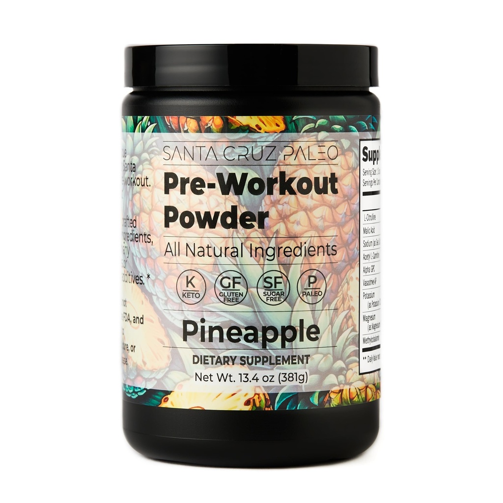 Santa Cruz Paleo Pre Workout Pulver Elektrolyte, Magnesium, Kalium, Meersalz & L Citrulline, Koffein & Zucker Kostenlose Vorarbeit Getränke Mix für Energie & Hydration, Ananas Flavor, 30 Portionen