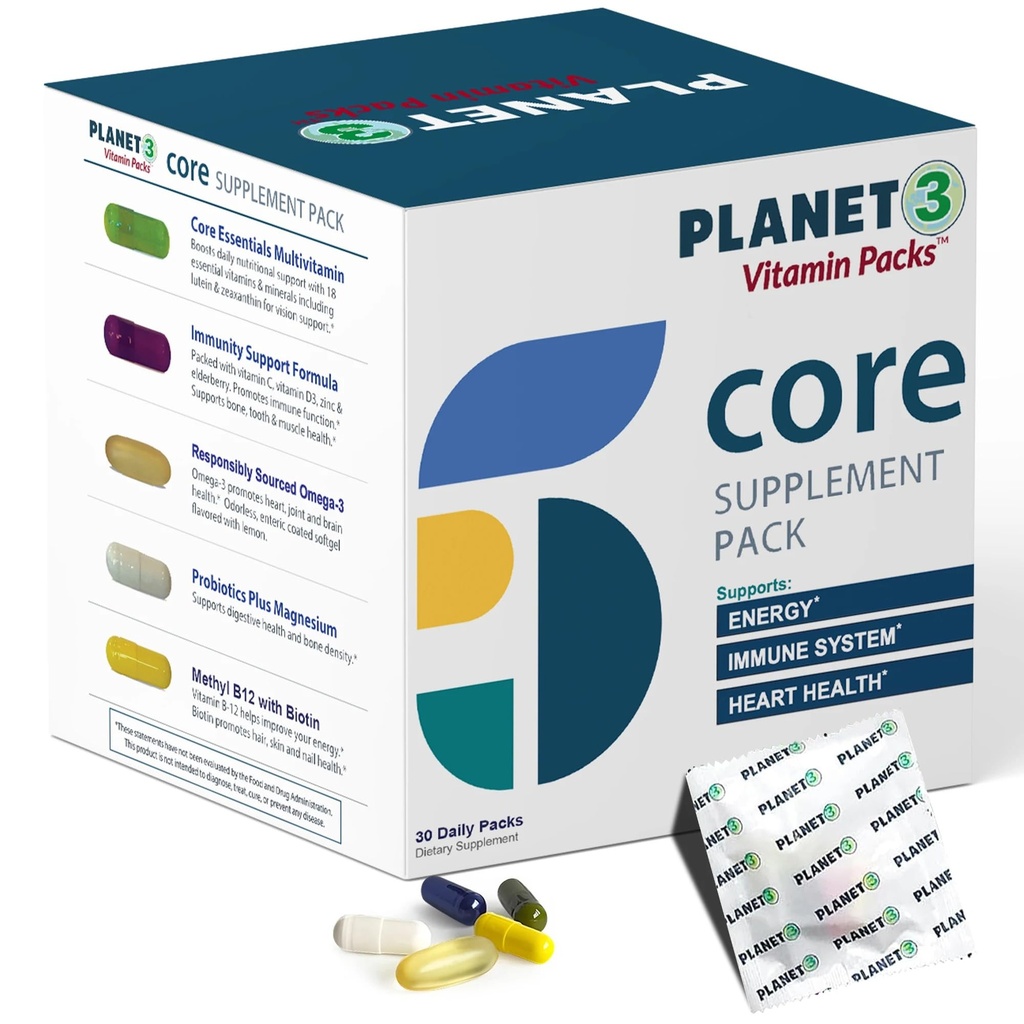 Tägliche Vitamin-Packs für Männer und Frauen – Immununterstützung mit Elderberry, Vitamin C, Zinc & D3 – Multivitamin mit Omega-3 für Herzgesundheit, Probiotika, Methyl B12, Biotin, Lutein & Zeaxanthin – Planet 3