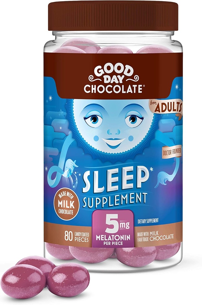 Guten Tag Schokolade Melatonin für Erwachsene [80 Count ] - Fairer Handel Non-GMO Milch Schokolade mit Kamille und Melatonin 5 mg - Adult Melatonin, Nahrungsergänzung für Erwachsene