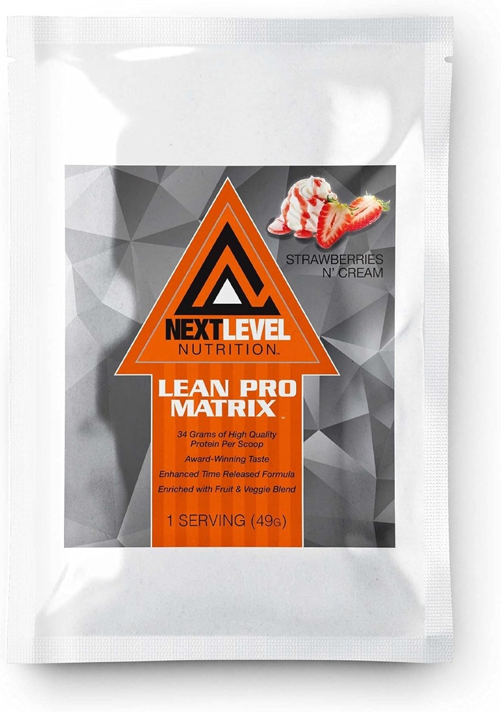 Lean Pro Matrix Protein Travel Packs von Next Level Nutrition | Erdbeeren und Creme | 7 Tage Versorgung Single Servierungen