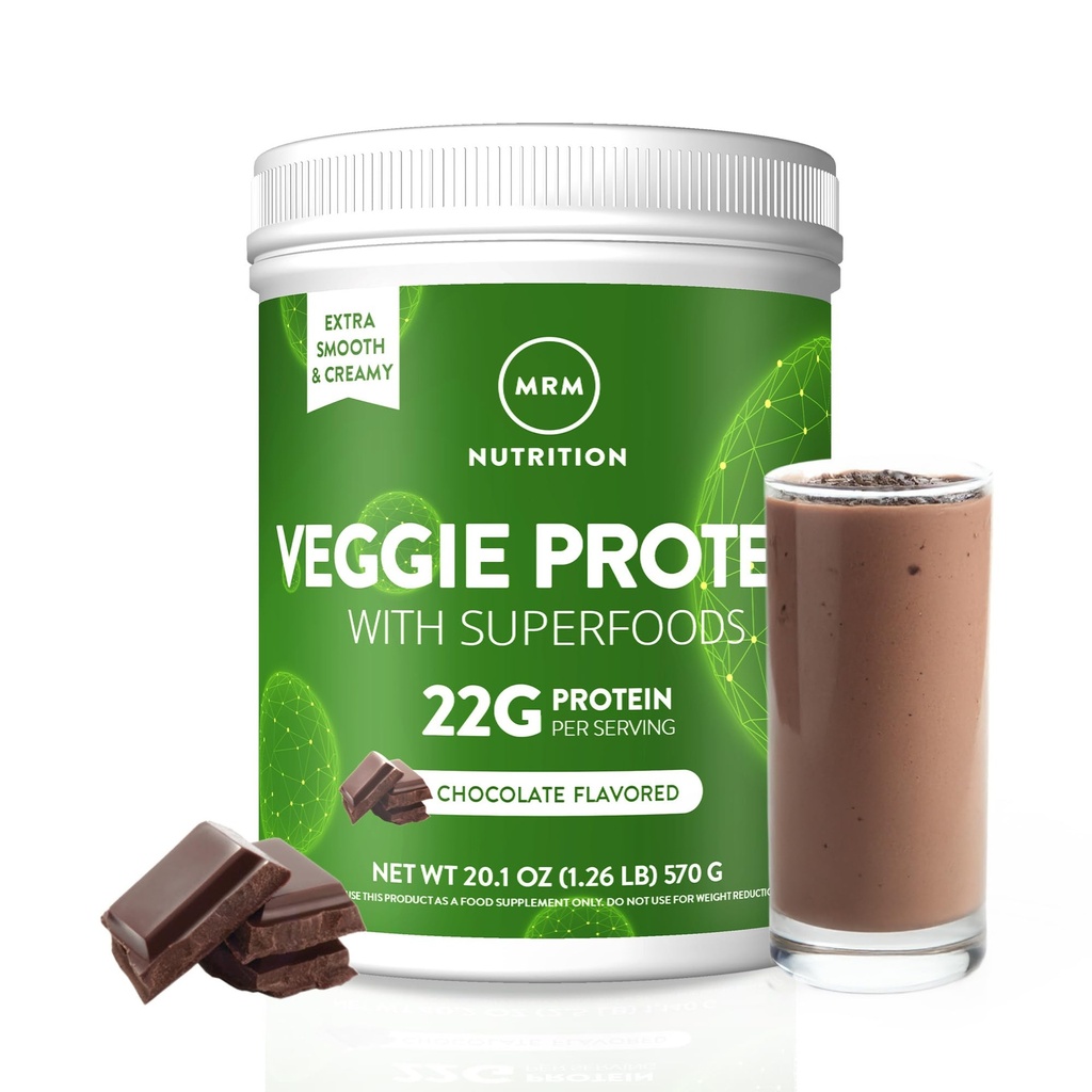 MRM Nutrition Veggie Protein mit Superfoods | Chocolate Flavored | 22g Complete Protein | Über 8.8g Essential Aminosäuren | 13 Superfoods | mit Omega 3s und Omega6s | Keto Friendly | 30 Servicings