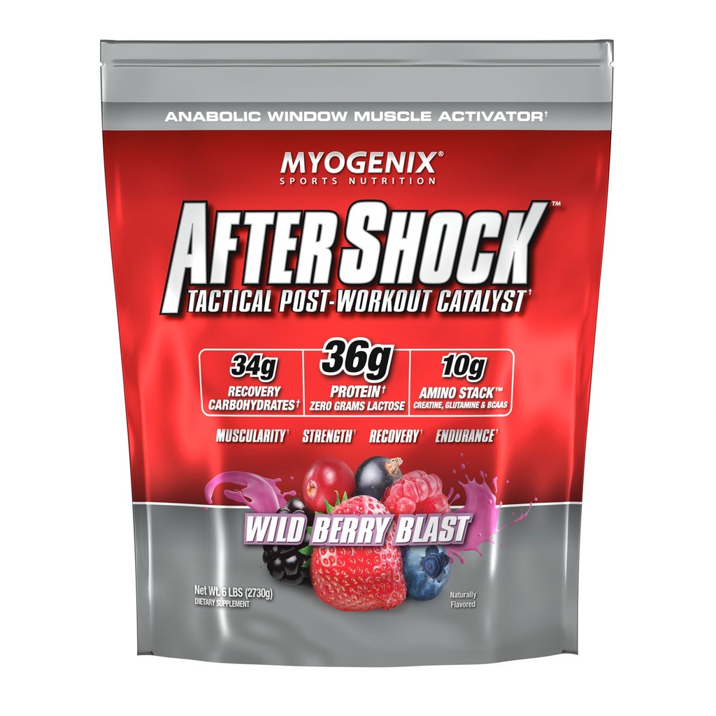 Myogenix Aftershock Post Workout — Muskelwachstum Whey Protein Powder — beschleunigt Muskelwachstum und Erholung — Unterstützt Gelenke Gesundheit und Wiederholung Glycogen — Wildberry Blast, 6 lbs