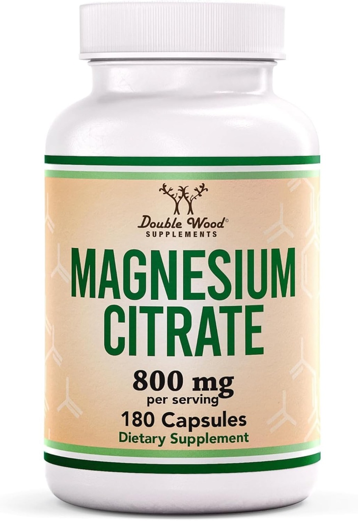 Magnesium Citrate 800mg, 180 Kapseln, Verdauungs- und Verstopfungsunterstützung, Vegan Safe, Non-GMO, Double Wood Supplements