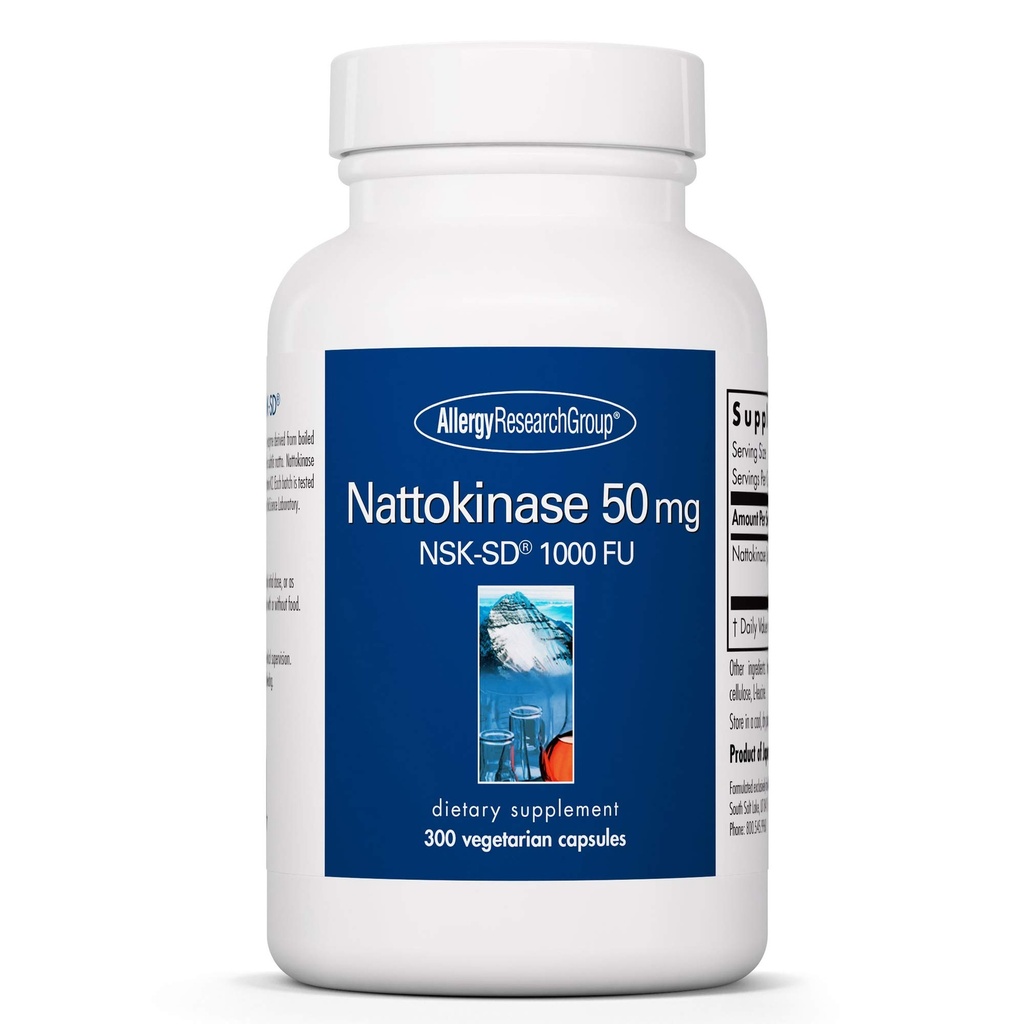 Allergy Research Group Nattokinase 50mg Supplement - NSK-SD 1000 FU, Herz-Kreislauf-Unterstützung, Herz-Kreislauf-Gesundheit, Vegetarische Kapseln - 300 Count