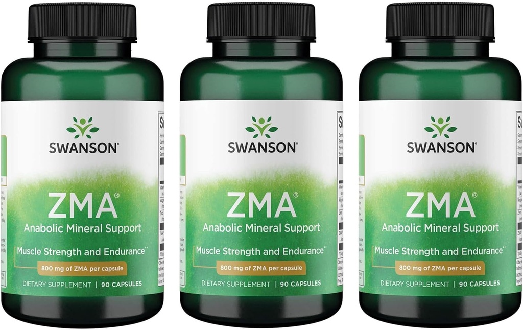 Swanson ZMA - Energie, Stoffwechsel und Muskel-Recovery-Unterstützung für Männer und Frauen - Anabolische Mineral-Unterstützung für Athleten Kombination Zink und Magnesium mit Vitamin B6 - (90 Kapseln, 800mg Jeder) 3 Pack