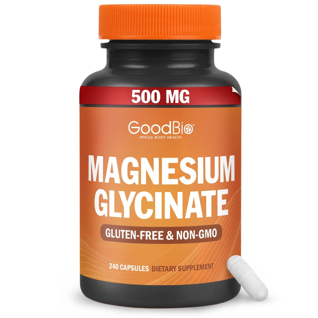 Magnesium-Glycinat - Hohe Absorption Magnesium-Ergänzung 500mg pro Servierung für Stress, Schlaf, Herz und Knochen Gesundheit, Nerve-Unterstützung - Non-GMO, Gluten-Free, Gentle on Stomach, 240 Kapseln