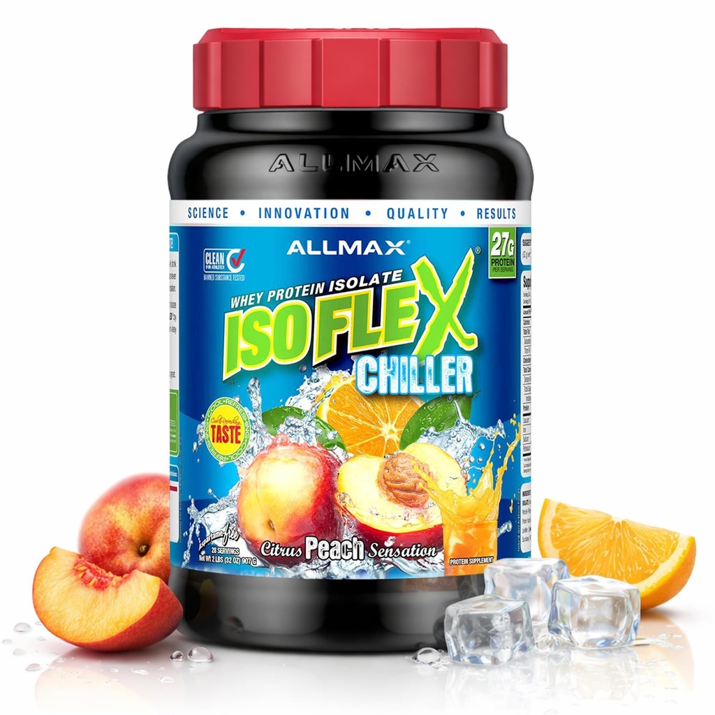 ALLMAX Nutrition ISOFLEX Chiller, Citrus Peach Sensation - 2 lb - 27 Gramm Protein Per Scoop - Zero Fat & Sugar - 99% Lactose Free - Ungefähr 28 Portionen
