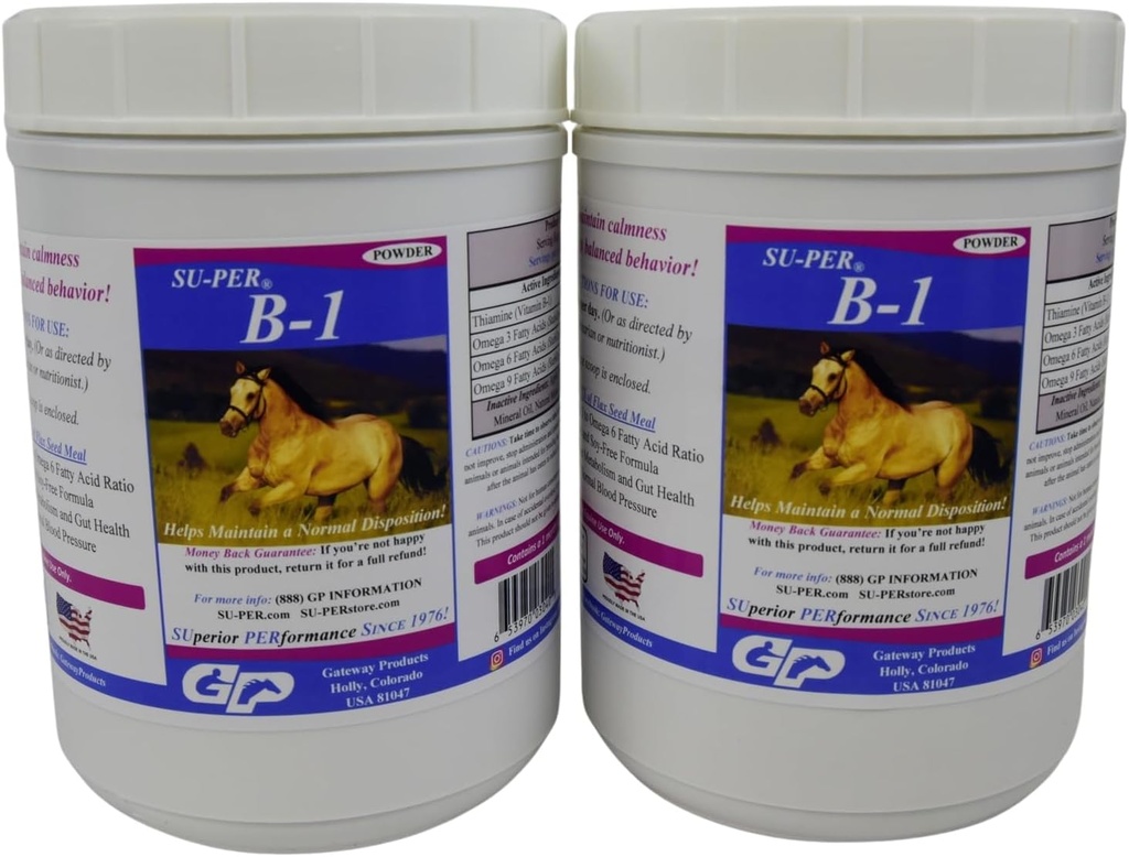 SU-PER B-1 Pferdeberechnungs-Ergänzung - Equine Vitamin B-1 unterstützen Pferdeberuhigungs-Pulver - Appetite Booster Ergänzung für Pferde - 2,5 Pfund, (2 Packung)