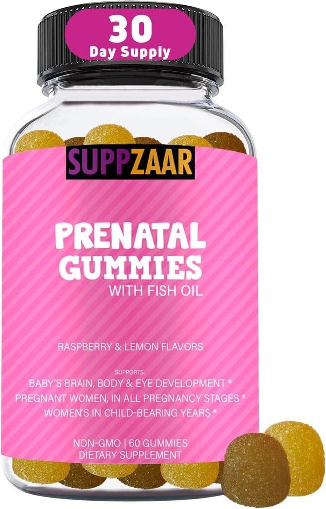Pränatale Vitamin-Gummien mit DHA, Folsäure, Fischöl, Jodine, Biotin & Vitamin A C D E B6 B12 - Köstliche pränatale Vitamine zur Unterstützung von Frauen Gesundheit und Wellness - 60 Gummi