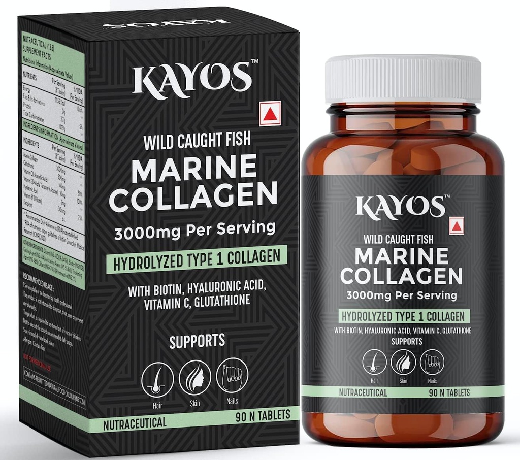 Miri Marine Collagen Tablets – 3000mg Typ 1 Collagen Hydrolysat Fish Amino Acids – mit Biotin, Hyaluronsäure, Vitamin C, Glutathione – Knochen Joint Hair Skin Nail Supplement - (90 pc)