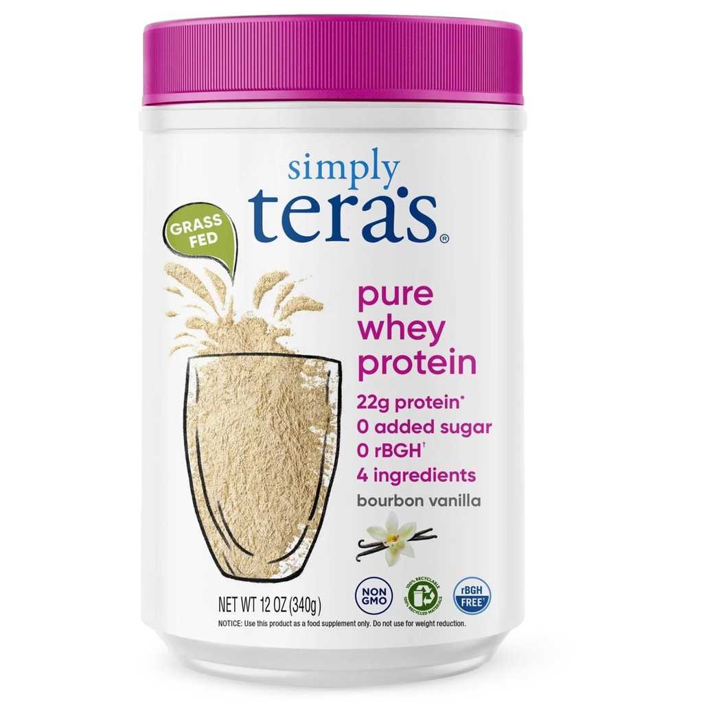 einfach tera's Pure Whey Protein Powder - Grass Fed Vanilla Whey Protein Powder, Clean, Made Ohne künstliche Süßungsmittel, Non-GMO, Kosher, rBGH-Free, Soy-Free - 12 Oz.