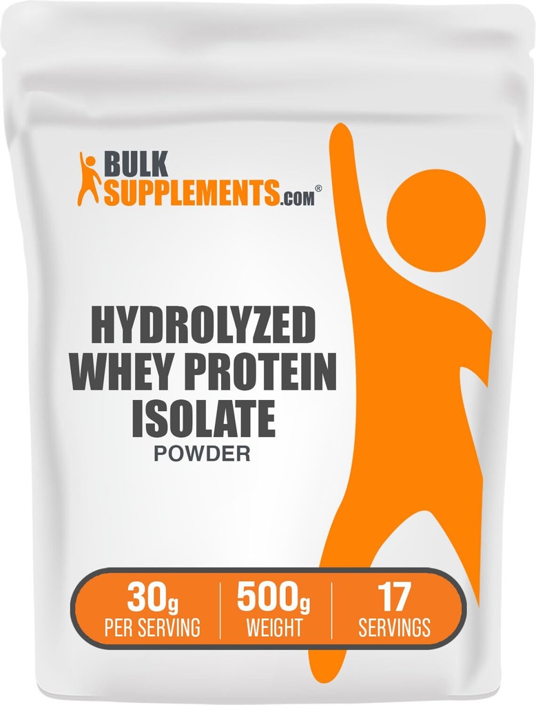 BulkSupplements.com Hydrolyzed Whey Protein Isolate Powder - Whey Isolate Protein - Unflavored & Glutenfrei, 30g pro Servierung, 500g (1.1 lbs) (Pack von 1)