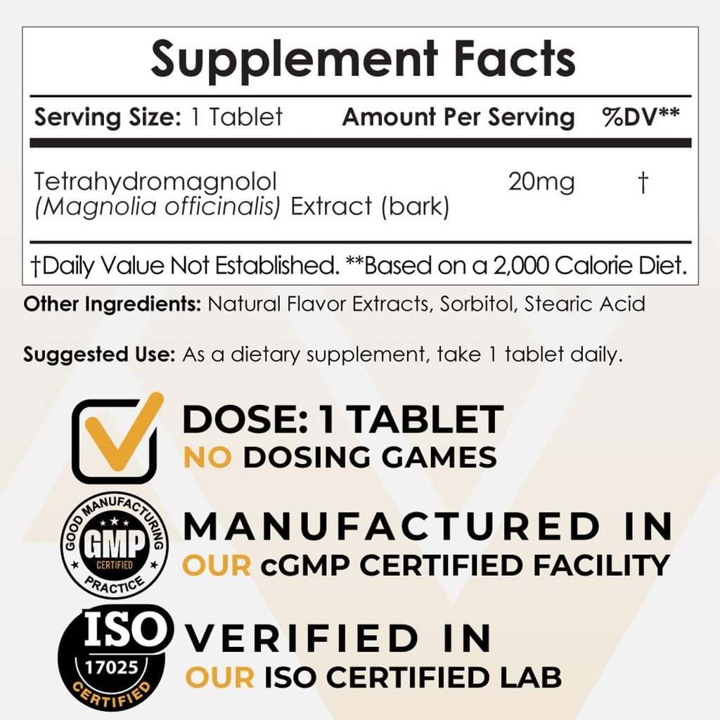 Nootropics Depot Tetrahydromagnol schnell lösen Tabletten | 20mg | Magnolia officinalis | Gesunde Entzündung Antwort, Stimmung, & Gastrointestinale Unterstützung | 180 Count