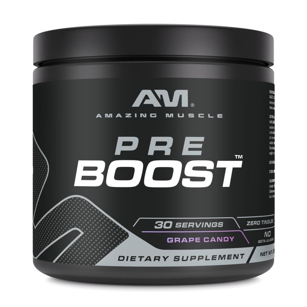 Erstaunlich Muskel Pre Boost | 30 Servierungen | 324 Gramm Pulver | Pre Workout Supplement | Made in USA (30 Servierungen, Natürliche Trauben Candy)