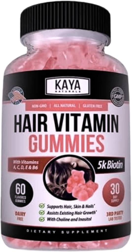 Kaya Naturals Haarwachstum Gummi - Biotin 5000mcg Vitamine für gesundes Haar, Haut und Nägel - Beauty-Ergänzung für Frauen oder Männer - 60 Count - Blueberry Flavor