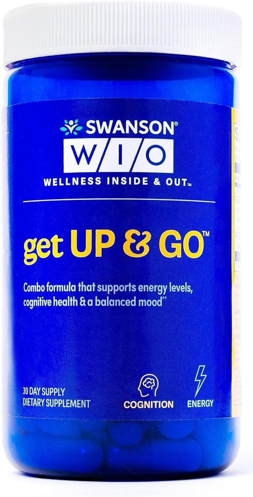 Swanson WIO erhalten UP & GO Kognition, Balanced, Mehr Energie mit Grüner Tee, Grüner Kaffeebohnen, L-Theanin, und Rhodiola, Vegan, Wellness, 60 Veggie Kapseln (30-Day Supply)