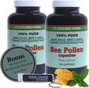 Y.S. Eco Bee Farms 100% Pure, Wild Crafted Bee Pollen Capsules - Organic Bee Pollen Vitamin Supplements Aminosäuren, Bio Protein, Vitamin C, Vitamin B12 Gluten Free 2pk of 200ct w Bonus Key Chain