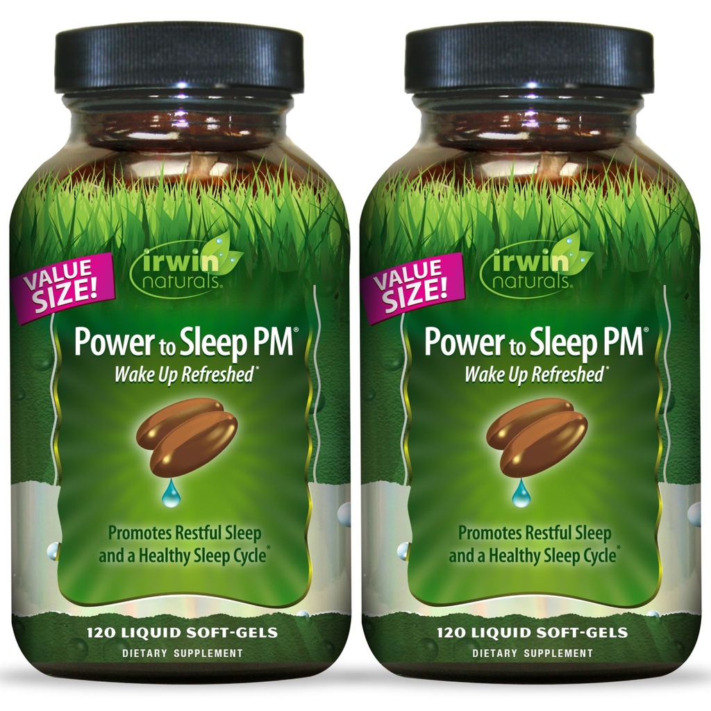 Irwin Naturals Power to Sleep PM - 120 Liquid Soft-Gels, Paket von 2 - mit Melatonin, GABA, Ashwagandha, Valerian Root & L-Theanine - 120 Total Servings