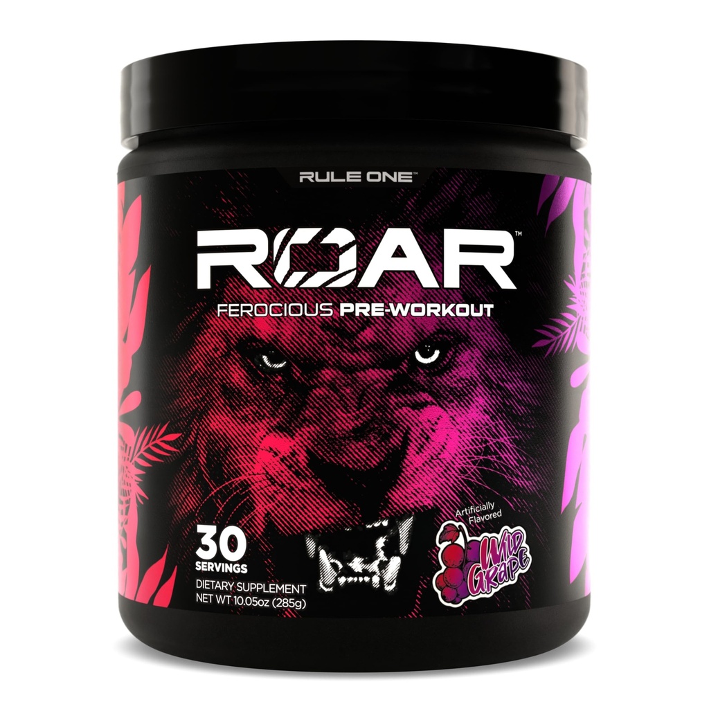 Regel 1 R1 Roar - Pre-Workout Pulver mit Kreatin, Beta-Alanin, Citrulline, Elektrolyte & Koffein (30 Servierungen, Wilder Trauben)