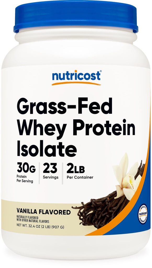 Nutricost Grass-Fed Whey Protein Isolate (Vanilla) 2LBS - Non-GMO, Glutenfrei, natürliche Aromen