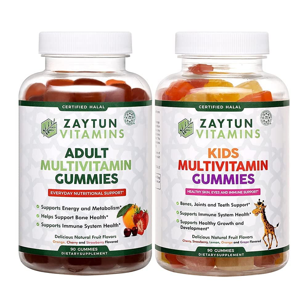 Zaytun Vitamins Halal Kids and Adult Multivitamin Gummies, Complete Daily Nutritional Support for Family, Vegetarian, Supports Energy and Healthy Growth, Made in USA - Halal Vitamins
