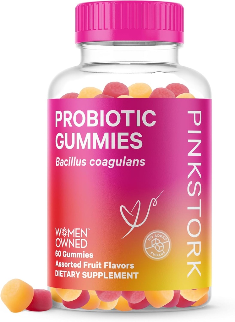 Pink Stork Probiotic Gummies für Prenatal & Postnatale Frauen - Probiotika für Verdauung, Frühkrankheit, pH-Balance, Gut Health, Immununterstützung - 60 Sugar-Free Probiotics - 5 Milliarden CFUs