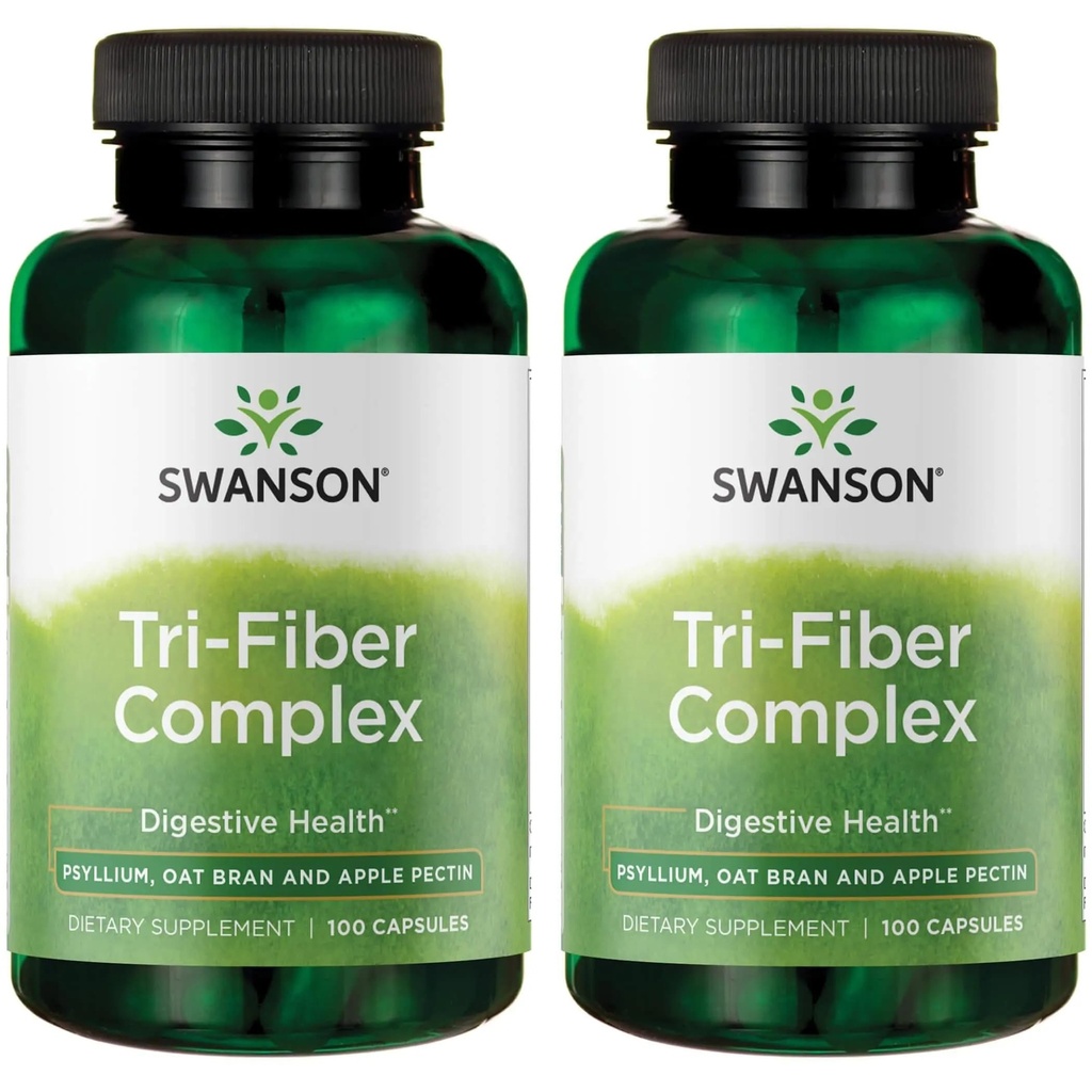 Swanson Tri-Fiber Complex - Verdauungsergänzung mit Psyllium, Oat Bran, & Apple Pectin - (100 Kapseln) (2 Packung)