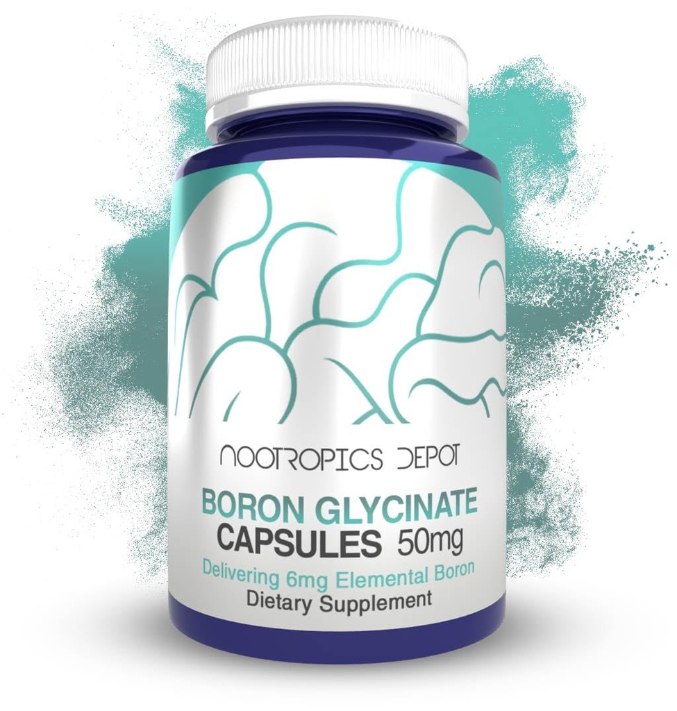 Nootropics Depot Boron Glycinate Kapseln | 50mg | liefern 6mg Elemental Boron | Testosteron, Entzündung, Immune, & kognitive Unterstützung | 120 Count