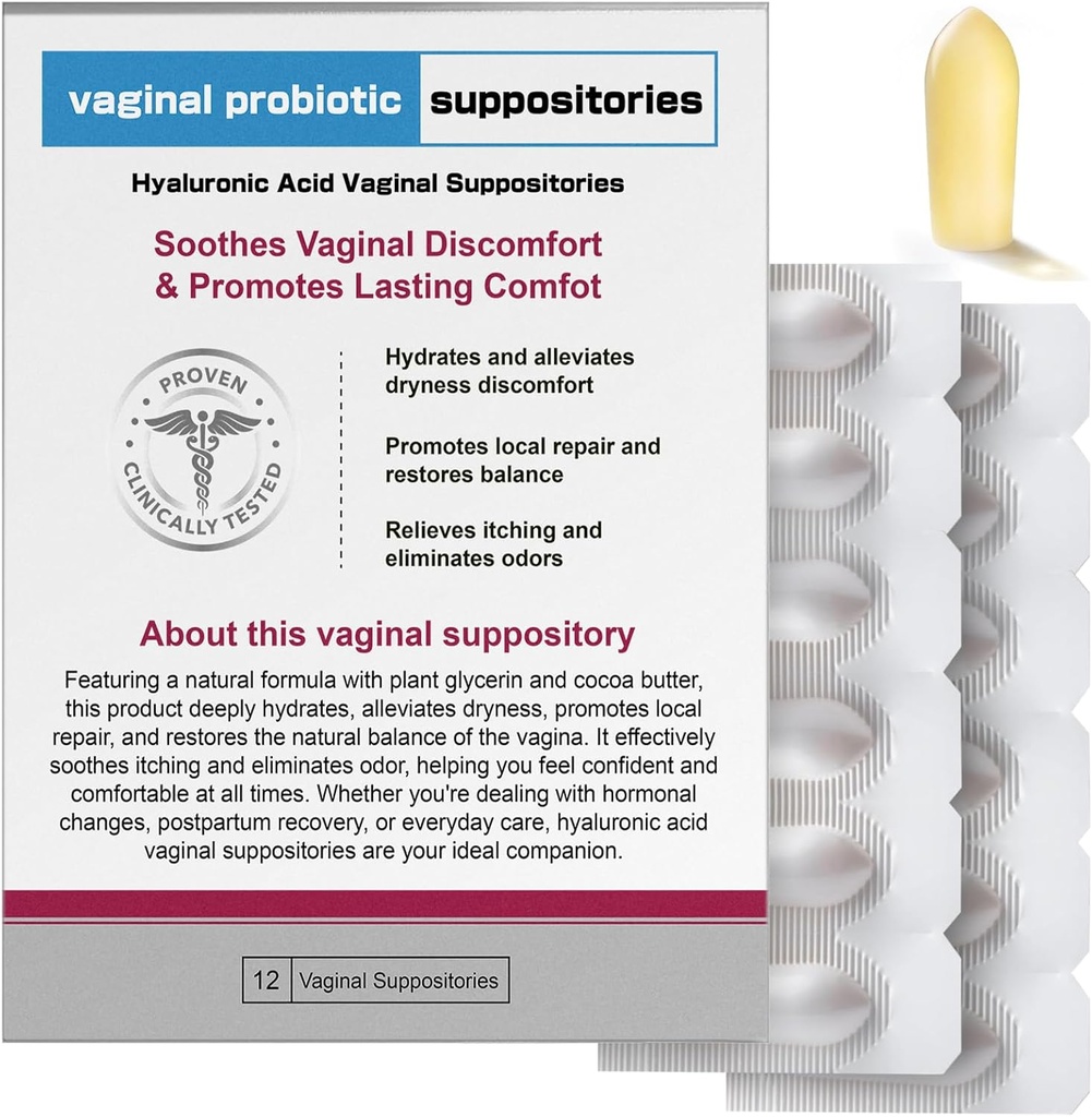 Nahid Hyaluronsäure Suppositories | Vaginal Feuchtigkeit & pH Balance Unterstützung | 12 Einsätze mit Prebiotic Complex | Soothe Dryness, Odor Control, Restore Comfort | Menopause & Intimate Care