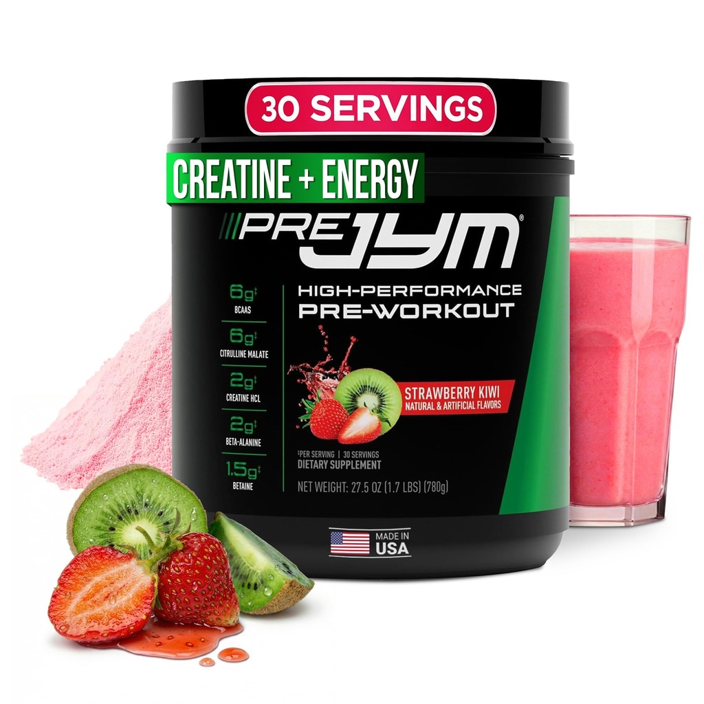 JYM Supplement Science Pre JYM Strawberry Kiwi Pre Workout Powder - BCAAs, Nootropics, Creatine HCI, Citrulline, Beta-Alanine, Betaine, Taurine, Huperzine 30 Servietten