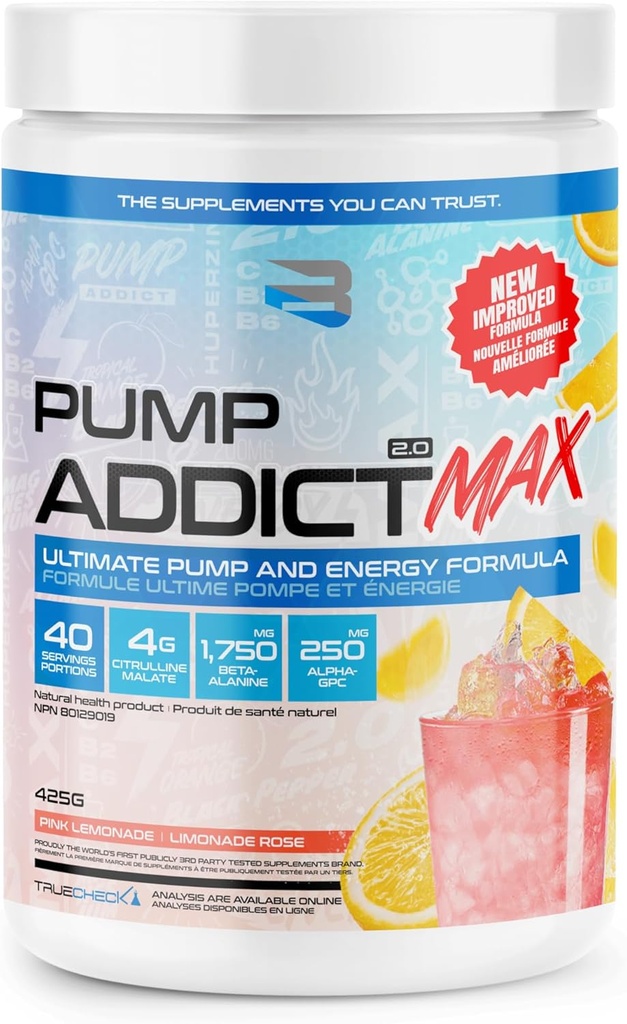Glaubige Ergänzungen - Pumpe Addict Max Pre-Workout Pulver - Enhanced Energy, Focus, and Endurance... (40 Servieren, Pink Lemonade)