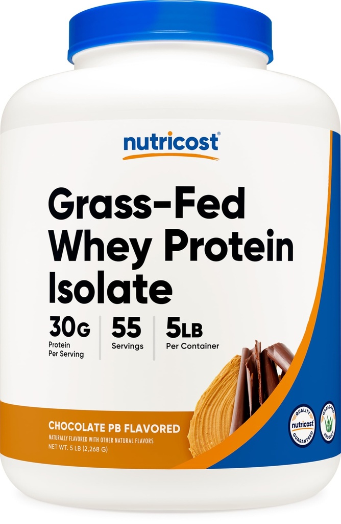 Nutricost Grass-Fed Whey Protein Isolate (Chocolate Peanut Butter) 5LBS | GMO Free, Gluten Free